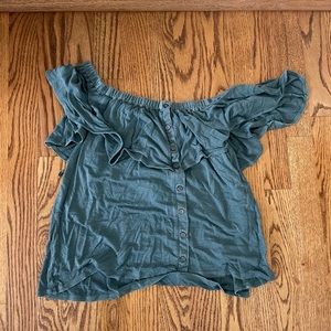 Blue/green off-the-shoulder soft and sexy top